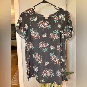 Small LOFT Black Floral Blouse